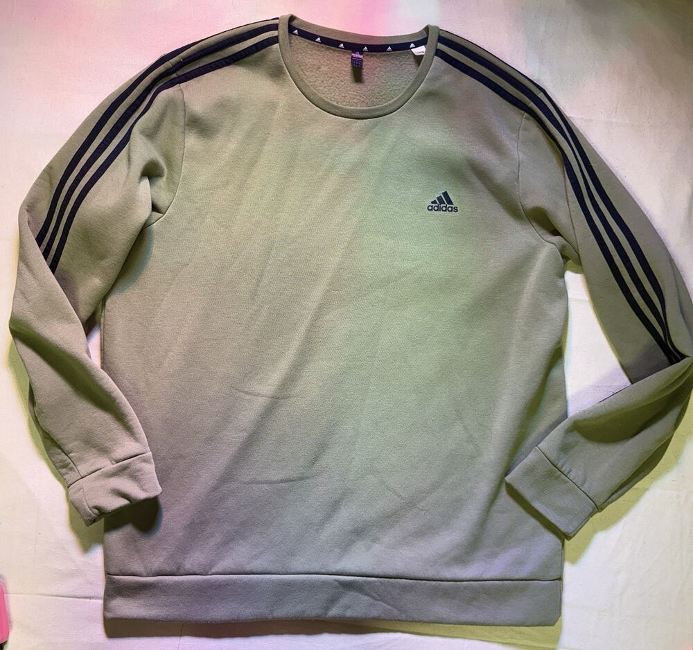 Adidas Men’s Army Green Crewneck Sweater W Logo Sz 2XL (d14)